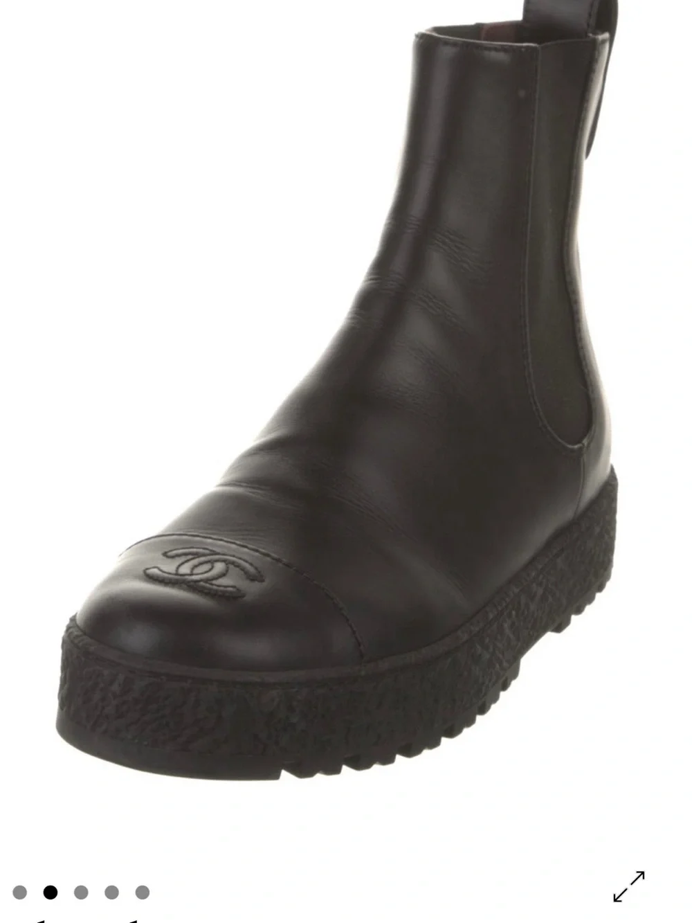CHANEL Black Leather Platform Chelsea Booties with CC Toe Motif - Picture 5 of 12